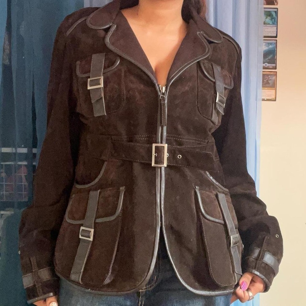 DANIER Buckle Chocolate Brown Suede Jacket